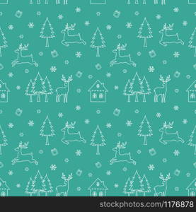 Vector seamless repeat pattern with Christmas holiday,Icons of winter season on green background,design for celebration party,new year,print,textile or wrapping paper