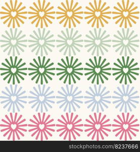 Vector seamless retro pattern with rows of colorful flowers