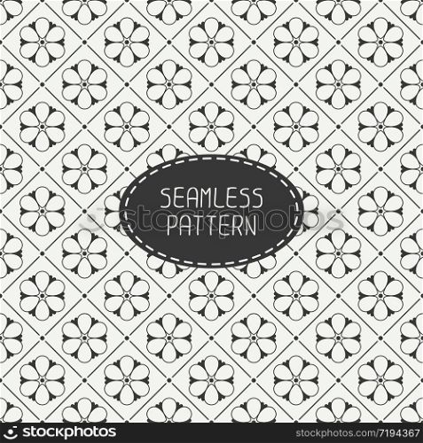 Vector seamless retro vintage hipster line pattern with flowers. For wallpaper, web page background, blog. Stylish texture.