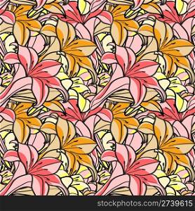 vector seamless spring background with lily flowers, clipping mask