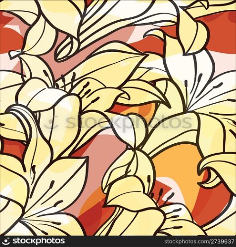 vector seamless spring background with lily flowers, clipping mask, eps10