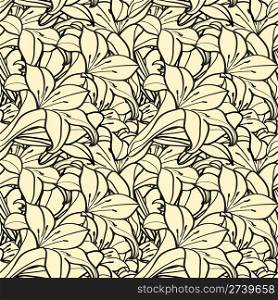 vector seamless spring background with monochrome lily flowers, clipping mask