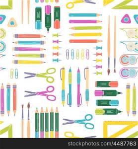 Vector seamless stationery pattern. School and office background.. Vector seamless stationery pattern. School and office background. Vector illustration.