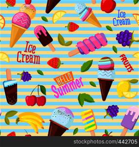 Vector seamless summer fruits pattern. colorful cartoon background vintage style illustration. Vector seamless summer fruits pattern. colorful cartoon background