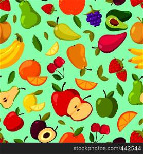 Vector seamless summer fruits pattern. colorful cartoon background with fruits illustration. Vector seamless summer fruits pattern. colorful cartoon background