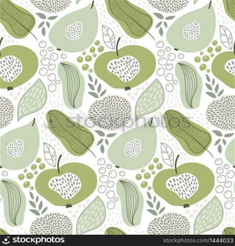 Vector Seamless Summer Pattern with Fruits and Flowers. Bright Summer Background. Harvest Wallpaper