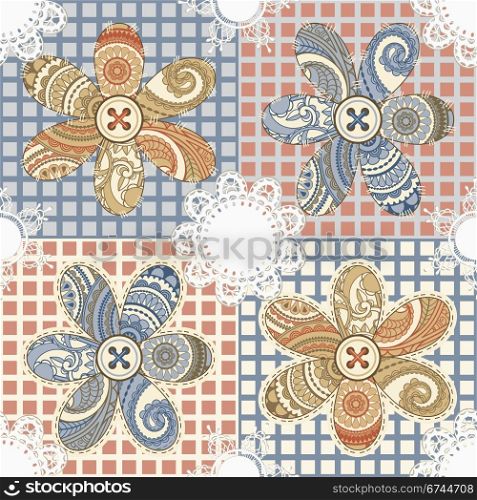vector seamless textile background with flowers, buttons, and napkins