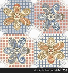vector seamless textile background with flowers, buttons, and napkins