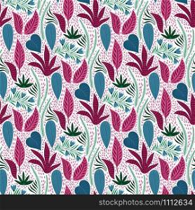 Vector Seamless Tough Floral Pattern with Flowers and Leaves.