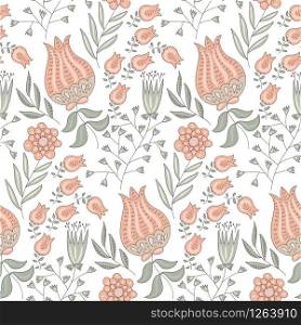 Vector Seamless Tough Pattern with Fantastic Flowers and Leaves. Original Design for Wallpaper, Pattern, Print, Card etc