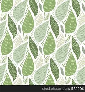 Vector Seamless Tough Pattern with Leaves. Pastel Green Colours. Spring Pattern