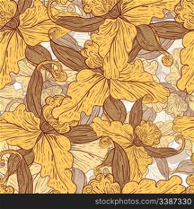 vector seamless vintage background with lilies, clipping masks