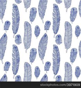 Vector seamless vintage pattern with hand drawn flying feathers. Pattern with hand drawn bird feather illustration. Vector seamless vintage pattern with hand drawn flying feathers