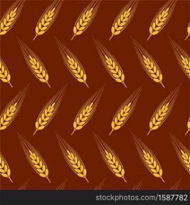 vector seamless wheat, barley or rye background pattern, abstract agricultural yellow and brown ornament with crop harvest ears