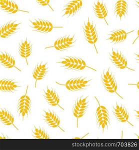 vector seamless wheat or rye pattern, abstract agricultural yellow ornament on white background