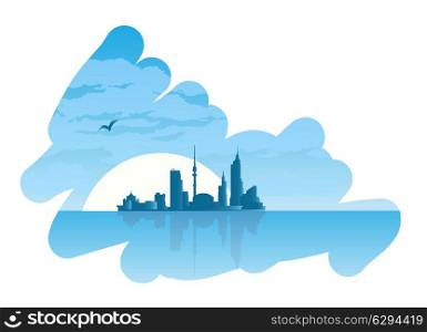 Vector seascape on summer journey to the city