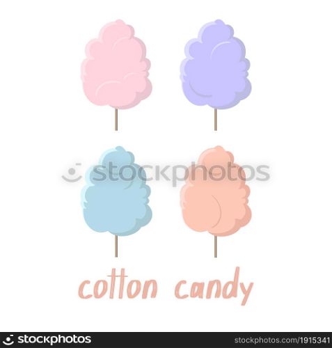 Vector set a traditional cotton candy. An icons in a flat style isolated on a white background. Sugar clouds.. Vector set a traditional cotton candy. An icons in a flat style isolated on a white background.