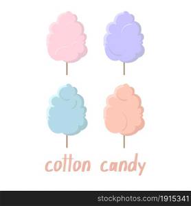 Vector set a traditional cotton candy. An icons in a flat style isolated on a white background. Sugar clouds.. Vector set a traditional cotton candy. An icons in a flat style isolated on a white background.