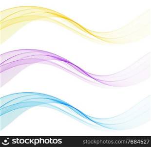 Vector set abstract colorful flowing wave lines isolated on white background. Transparent color smoke design element for technology, science, healthy modern concept.. Vector abstract colorful flowing wave lines isolated on white background. Design element for technology, science, modern concept.