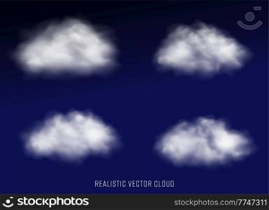 Vector set Abstract realistic fog cloud design element. White smoke For website, greeting, discount voucher, greeting and poster design. Vector set Abstract realistic fog cloud design element