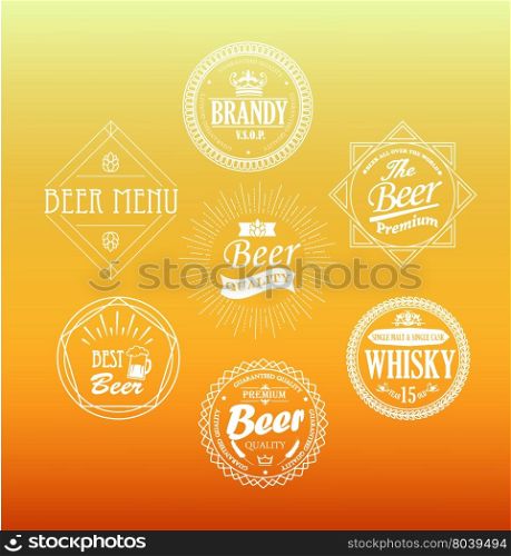 Vector set beer emblems in outline style.