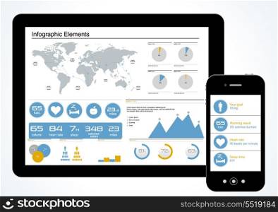 Vector Set elements of infographics workout. World Map and Information Graphics