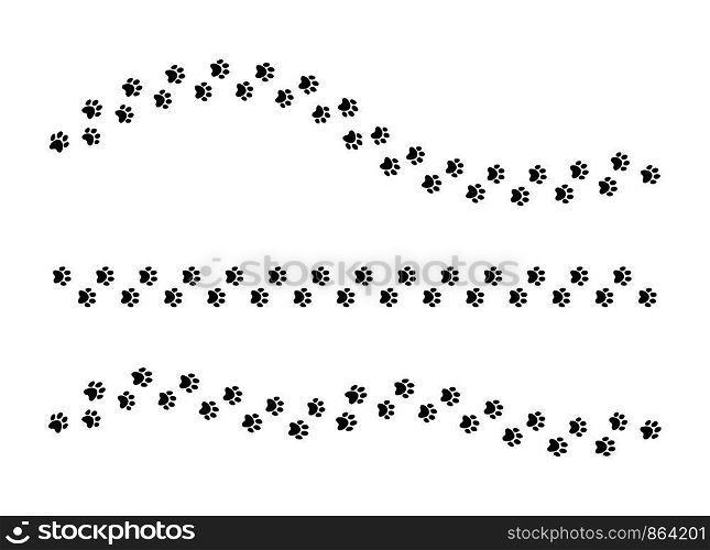 vector set foot prints of a dog for animal backgrounds. trail collection of a sigle dog isolated on white background