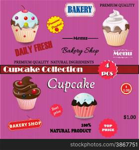 vector set for a menu with cupcakes and inscriptions