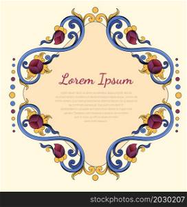 Vector set frames and vignette for design template. Vintage element in Eastern style. Outline floral illustration. Ornate decor for invitation, birthday and greeting card, labels, thank you message.
