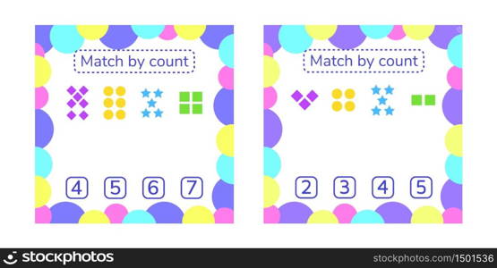 vector set illustration. counting game for preschool children. count items in the picture and choose right answer. rebus for children. rhombus, star, square, circle.. counting game for preschool children. count items in the picture and choose right answer. rebus for children. rhombus, star, square, circle.