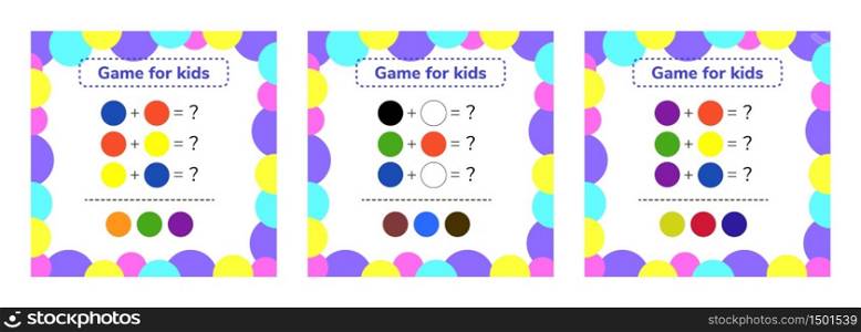 vector set illustration. game for preschool kids. rebus for children. find the right answer. color mixing.. game for preschool kids. rebus for children. find the right answer. color mixing.