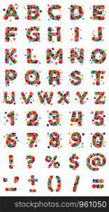 Vector set letters, numbers and punctuation mark of the alphabet for kids of the colored balls.