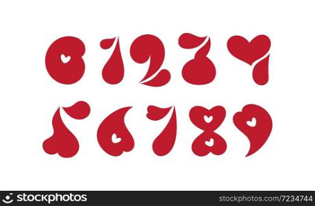 Vector set numbers from zero to nine. Cute Valentine elements. Hand drawn heart sign for page decoration and design illustration. Love wedding card or invitation.. Vector set numbers from zero to nine. Cute Valentine elements. Hand drawn heart sign for page decoration and design illustration. Love wedding card or invitation