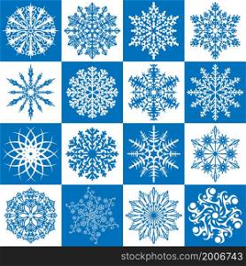 vector set of 16 snowflakes