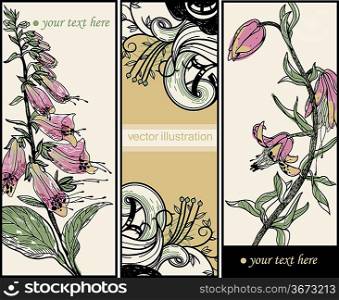 vector set of 3 hand-drawn floral cards