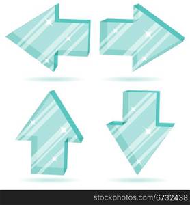 Vector set of 3D glass arrows pointing four directions.