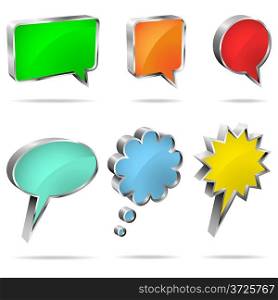 Vector set of 3D speech and thought bubbles isolated on white background.