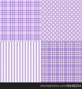 Vector set of 4 purple patterns striped, plaid, spotted. Vector set of 4 purple patterns striped, plaid, spotted . Good for Baby Shower, Birthday, Mother s Day, Father s Day, Christmas, Scrapbook, Greeting Cards, Gift Wrap, surface textures