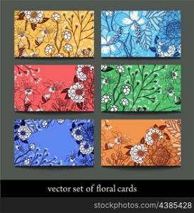 vector set of 6 colored floral cards