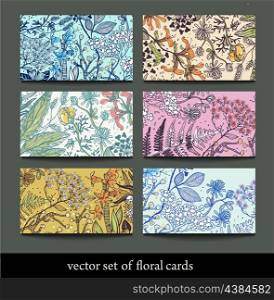 vector set of 6 floral cards