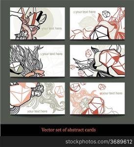 vector set of 6 hand-drawn cards with abstract doodles