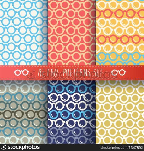 vector set of 6 retro patterns with vintage glasses