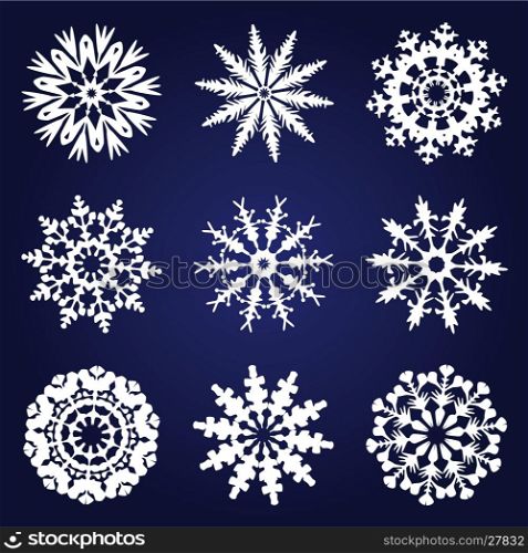 vector set of 9 snowflakes