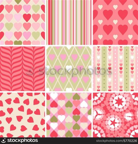 Vector set of 9 Valentine&#39;s Day heart patterns.