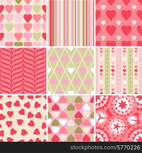 Vector set of 9 Valentine&#39;s Day heart patterns.
