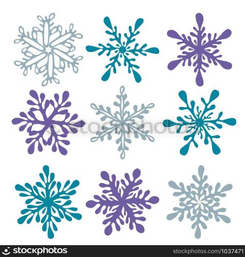Vector set of 9 winter snowflakes