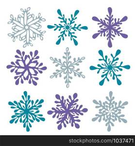 Vector set of 9 winter snowflakes