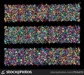 vector set of abstract backgrounds of colorful splinters, textures of random splinter shapes and colors on black background