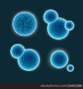 Vector set of abstract blue cocci bacteria isolated on dark background. Set of cocci bacteria
