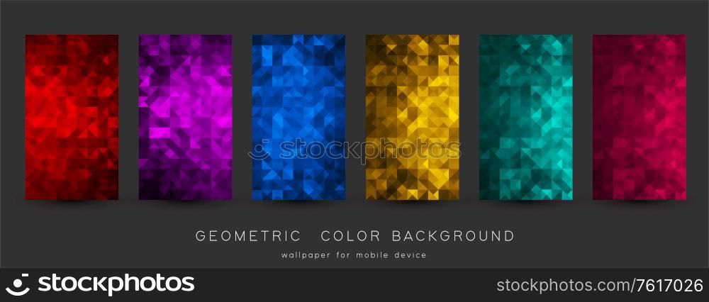 Vector set of Abstract colorful background with triangles. Shiny geometric mosaic for poster, wallpaper . mobile device screen. Abstract colorful background with triangles. Shiny geometric mosaic